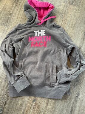 The North Face Gray Pullover Hoodie with Pink Lining